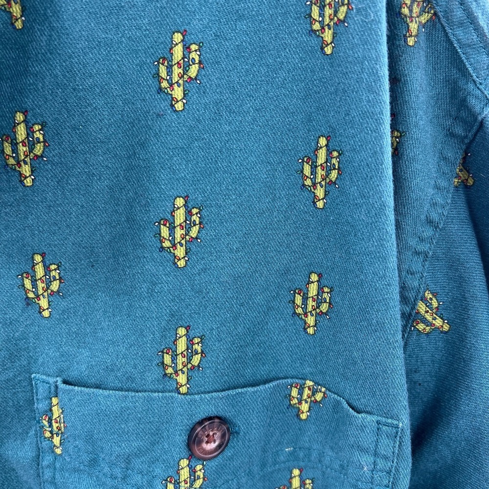 Duluth Green Christmas Cacti cactus Long Sleeve Flannel Button Up shirt 3XL - Picture 2 of 9